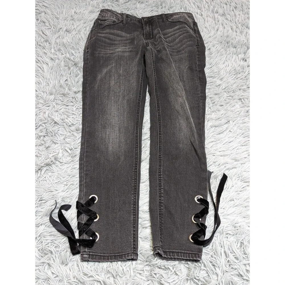 Kensie‎ Jeans Skinny Womens Size 4/27 4 Velvet Tie Off Cuffs Black 25 inseam